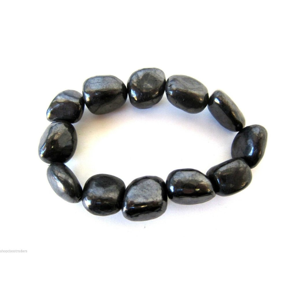 Shungite 15mm Nugget Black Gemstone Stretch Bracelet Protection from EMFs